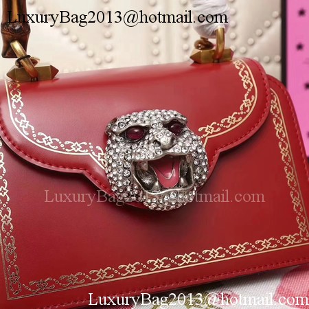Gucci Frame Print Leather Top Handle Bag 488667 Red
