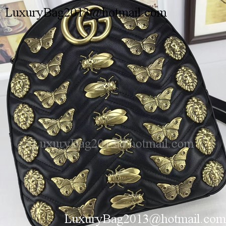 Gucci GG Marmont Animal Studs Leather Backpack 476671 Black