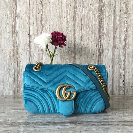 Gucci GG Marmont Chevron Velvet Shoulder Bag 443497 Blue