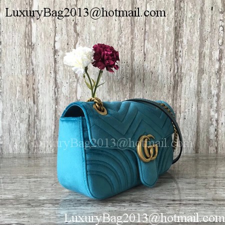 Gucci GG Marmont Chevron Velvet Shoulder Bag 443497 Blue