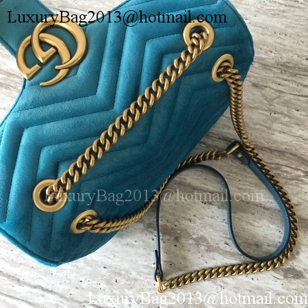 Gucci GG Marmont Chevron Velvet Shoulder Bag 443497 Blue