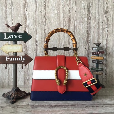 Gucci Now Bamboo Smooth Leather Top Handle Bag 448075 Red&Blue&White