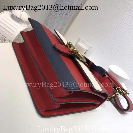 Gucci Now Bamboo Smooth Leather Top Handle Bag 448075 Red&White&Blue