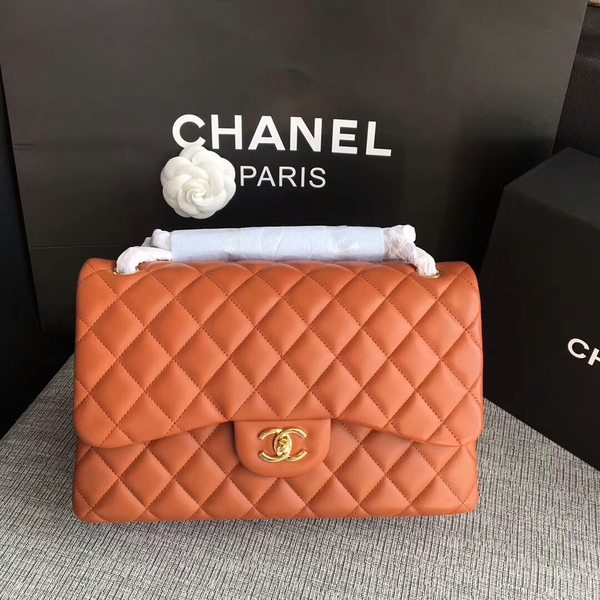 Chanel Flap Shoulder Bags Orange Original Lambskin Leather CF1113 Glod