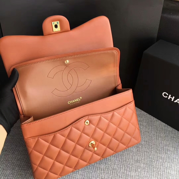 Chanel Flap Shoulder Bags Orange Original Lambskin Leather CF1113 Glod