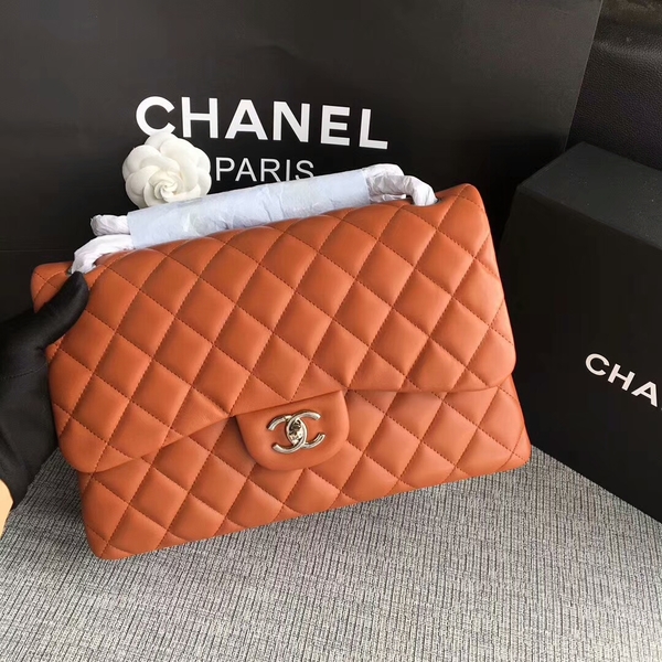 Chanel Flap Shoulder Bags Orange Original Lambskin Leather CF1113 Silver