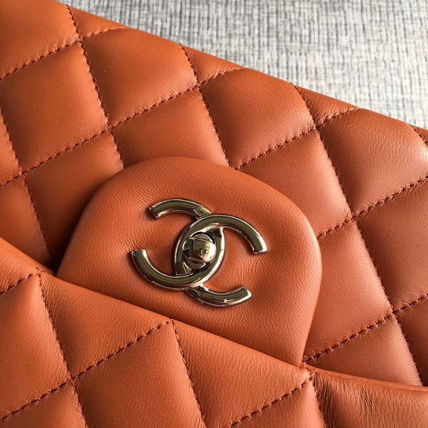 Chanel Flap Shoulder Bags Orange Original Lambskin Leather CF1113 Silver