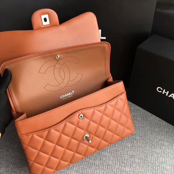 Chanel Flap Shoulder Bags Orange Original Lambskin Leather CF1113 Silver