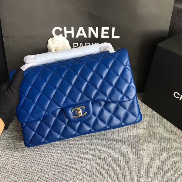 Chanel Flap Shoulder Bags Blue Original Lambskin Leather CF1113 Silver