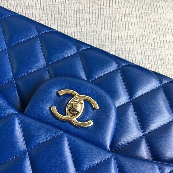 Chanel Flap Shoulder Bags Blue Original Lambskin Leather CF1113 Silver