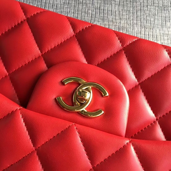 Chanel Flap Shoulder Bags Red Original Lambskin Leather CF1113 Glod