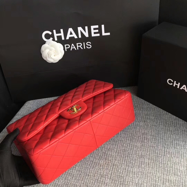 Chanel Flap Shoulder Bags Red Original Lambskin Leather CF1113 Glod