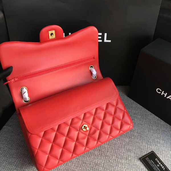 Chanel Flap Shoulder Bags Red Original Lambskin Leather CF1113 Glod