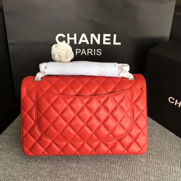 Chanel Flap Shoulder Bags Red Original Lambskin Leather CF1113 Silver