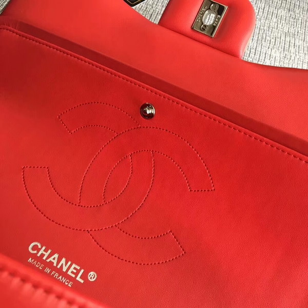 Chanel Flap Shoulder Bags Red Original Lambskin Leather CF1113 Silver
