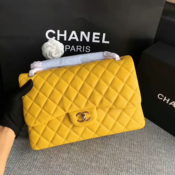 Chanel Flap Shoulder Bags Yellow Original Lambskin Leather CF1113 Glod