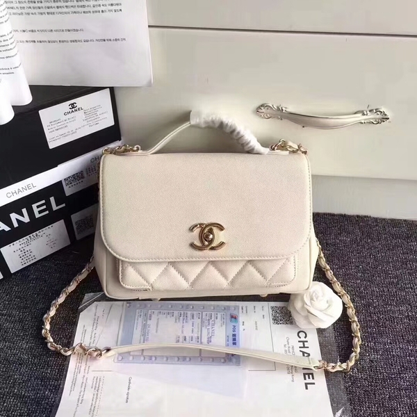 Chanel Original Calfskin Leather Shoulder Bag 8124 White