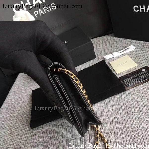 Chanel WOC Black Camellia Leather mini Flap Bag A33814 Gold