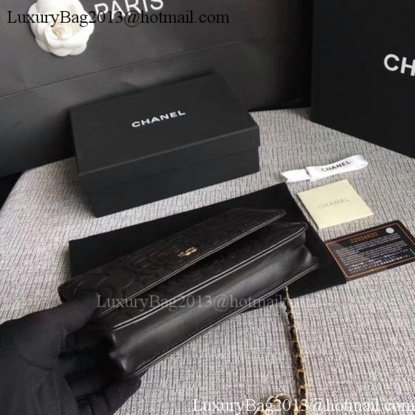 Chanel WOC Black Camellia Leather mini Flap Bag A33814 Gold