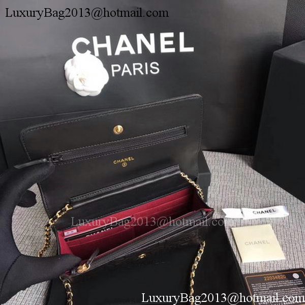 Chanel WOC Black Camellia Leather mini Flap Bag A33814 Gold