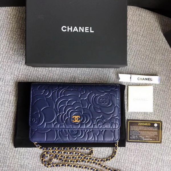 Chanel WOC Blue Camellia Leather mini Flap Bag A33814 Gold