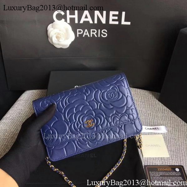 Chanel WOC Blue Camellia Leather mini Flap Bag A33814 Gold