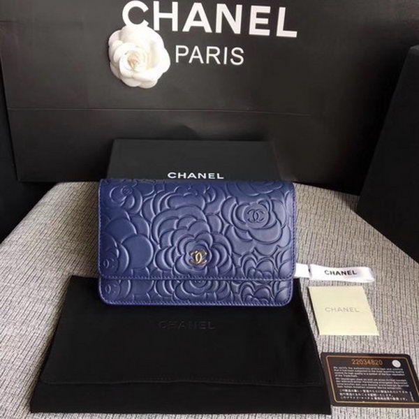 Chanel WOC Blue Camellia Leather mini Flap Bag A33814 Silver