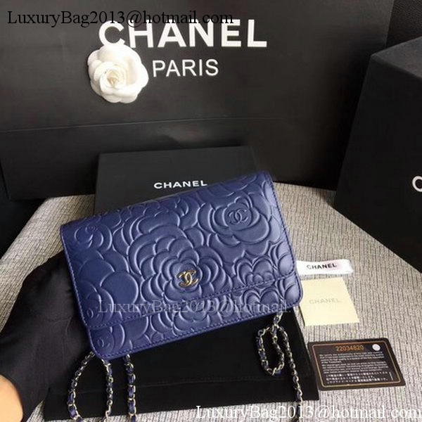 Chanel WOC Blue Camellia Leather mini Flap Bag A33814 Silver