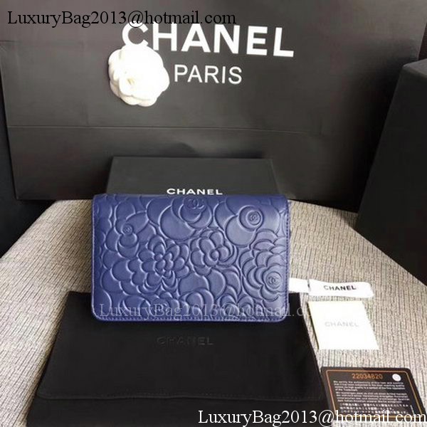 Chanel WOC Blue Camellia Leather mini Flap Bag A33814 Silver