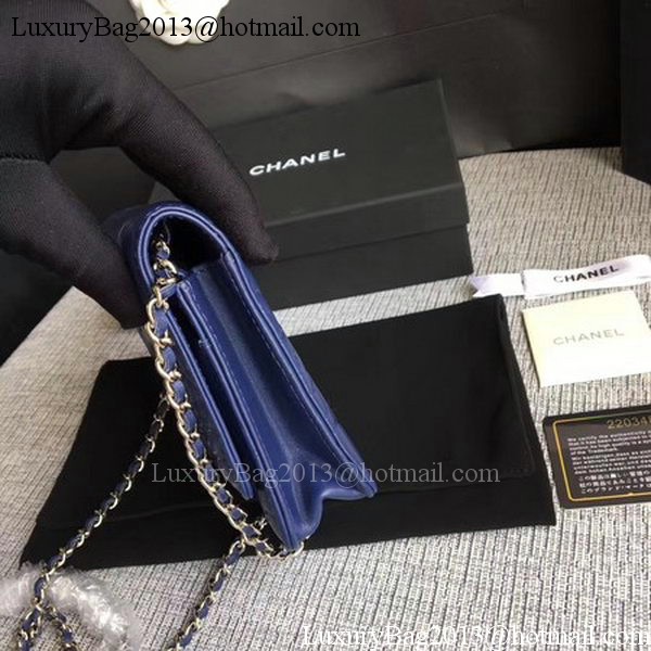 Chanel WOC Blue Camellia Leather mini Flap Bag A33814 Silver