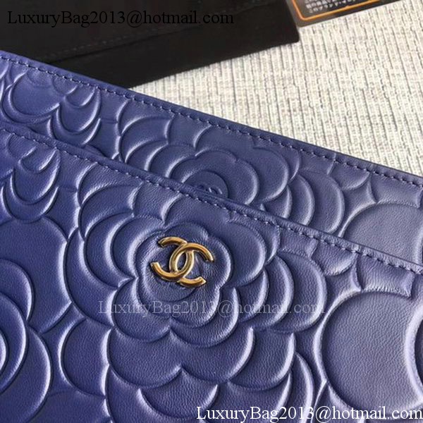 Chanel WOC Blue Camellia Leather mini Flap Bag A33814 Silver