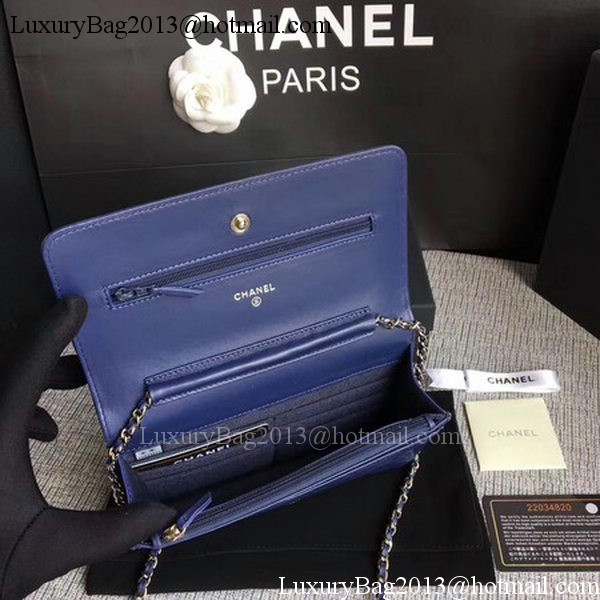 Chanel WOC Blue Camellia Leather mini Flap Bag A33814 Silver