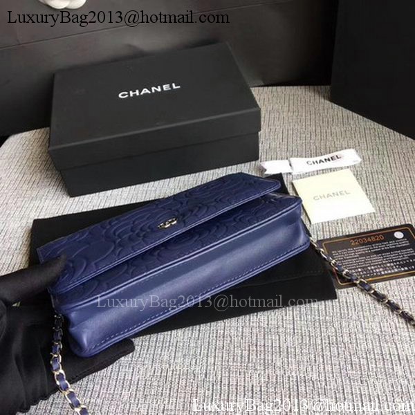 Chanel WOC Blue Camellia Leather mini Flap Bag A33814 Silver