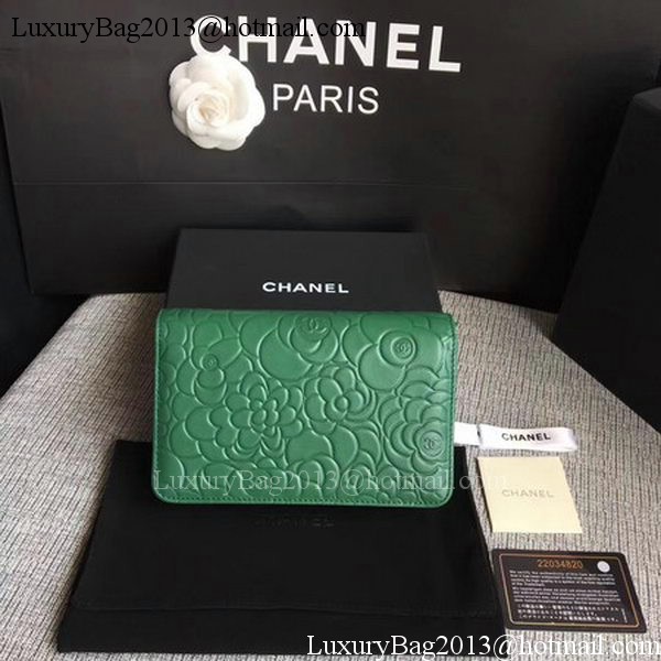 Chanel WOC Green Camellia Leather mini Flap Bag A33814 Silver