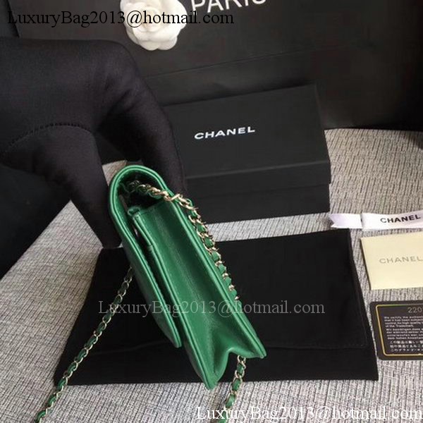 Chanel WOC Green Camellia Leather mini Flap Bag A33814 Silver