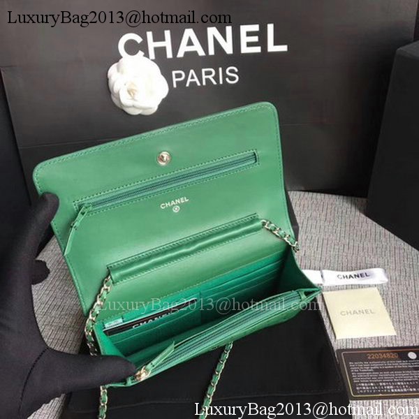 Chanel WOC Green Camellia Leather mini Flap Bag A33814 Silver