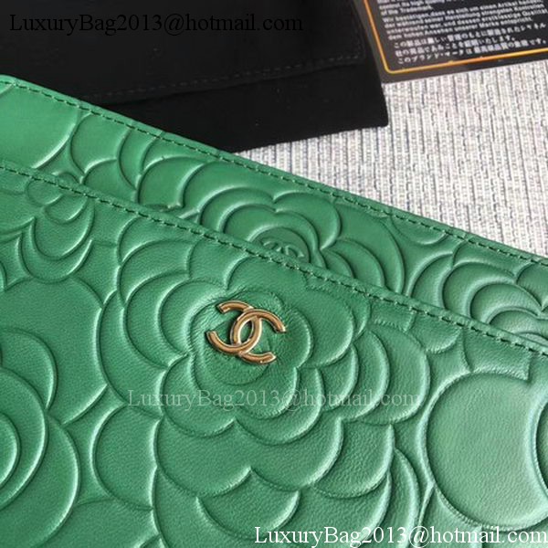 Chanel WOC Green Camellia Leather mini Flap Bag A33814 Silver