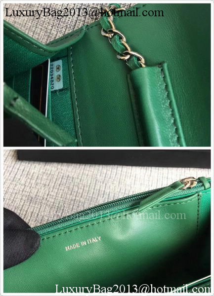 Chanel WOC Green Camellia Leather mini Flap Bag A33814 Silver