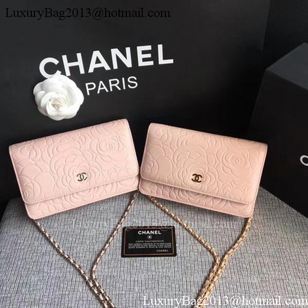 Chanel WOC Pink Camellia Leather mini Flap Bag A33814 Gold