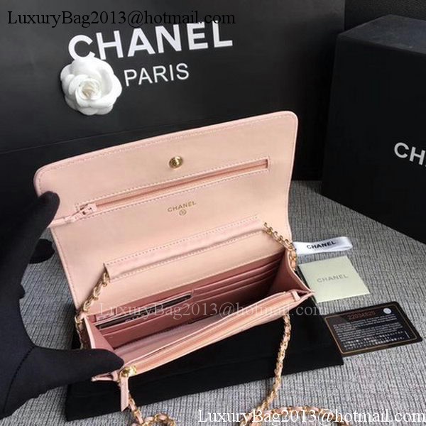 Chanel WOC Pink Camellia Leather mini Flap Bag A33814 Gold