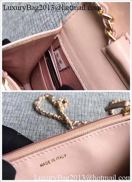 Chanel WOC Pink Camellia Leather mini Flap Bag A33814 Gold