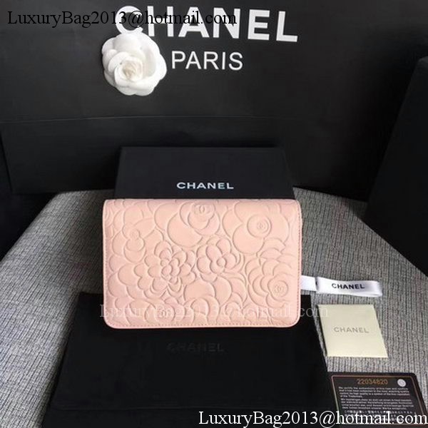 Chanel WOC Pink Camellia Leather mini Flap Bag A33814 Silver