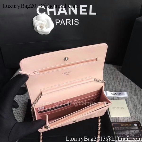Chanel WOC Pink Camellia Leather mini Flap Bag A33814 Silver