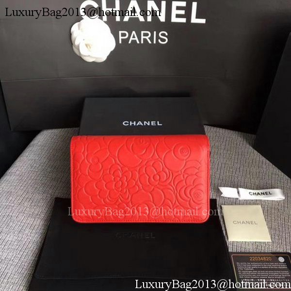 Chanel WOC Red Camellia Leather mini Flap Bag A33814 Silver