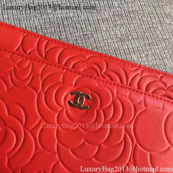 Chanel WOC Red Camellia Leather mini Flap Bag A33814 Silver