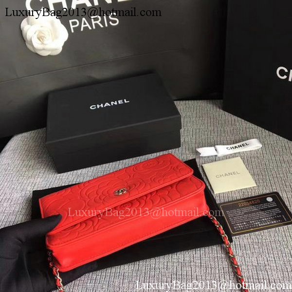 Chanel WOC Red Camellia Leather mini Flap Bag A33814 Silver