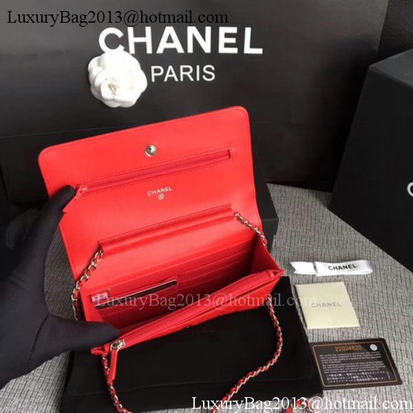 Chanel WOC Red Camellia Leather mini Flap Bag A33814 Silver