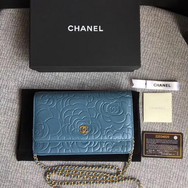 Chanel WOC Skyblue Camellia Leather mini Flap Bag A33814 Gold