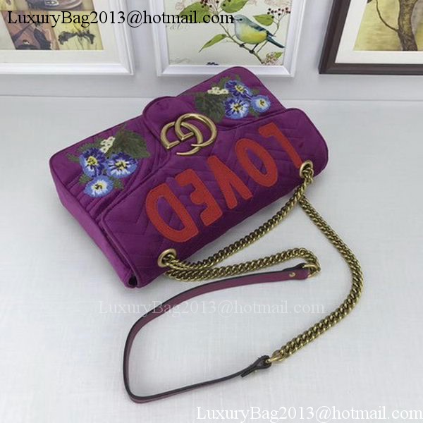 Gucci GG Marmont Embroidered Velvet Bag 443496 Purple