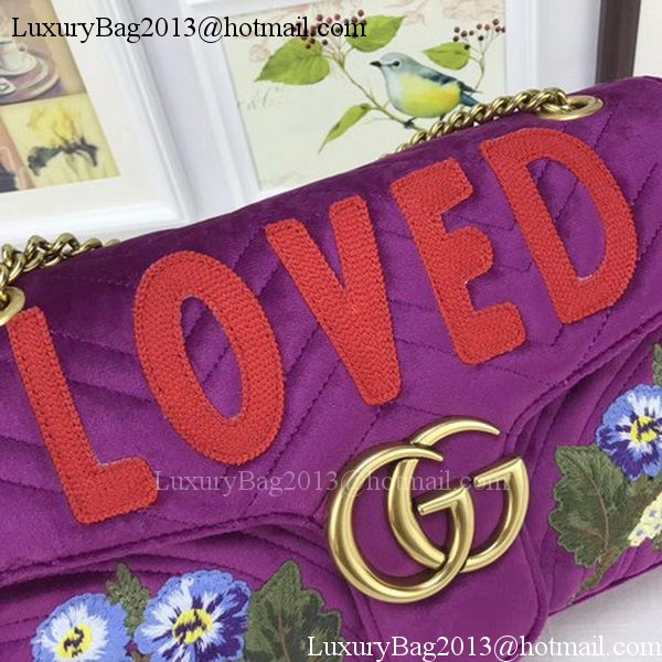 Gucci GG Marmont Embroidered Velvet Bag 443496 Purple